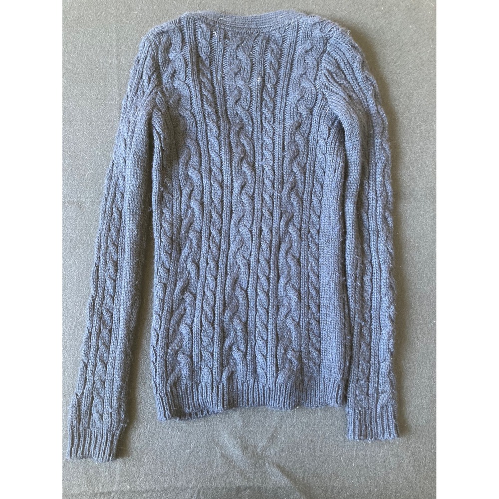 Abercrombie & Fitch Cable Knit Cardigan Sweater Womens Small Navy Blue Moose - Picture 12 of 12